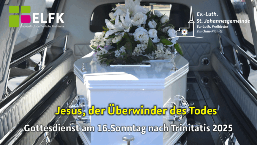 Blick auf einen weißen, geschmückten Sarg in einem Leichenwagen.