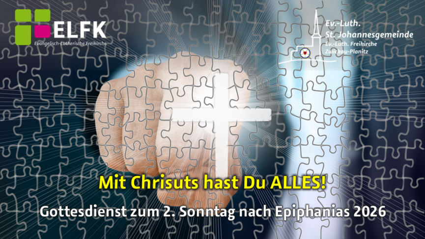 Puzzle mit einem Mann, der von hinten auf ein weiß leuchtendes Kreuz zeigt.
